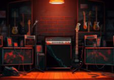red amps with guitars marshall metal